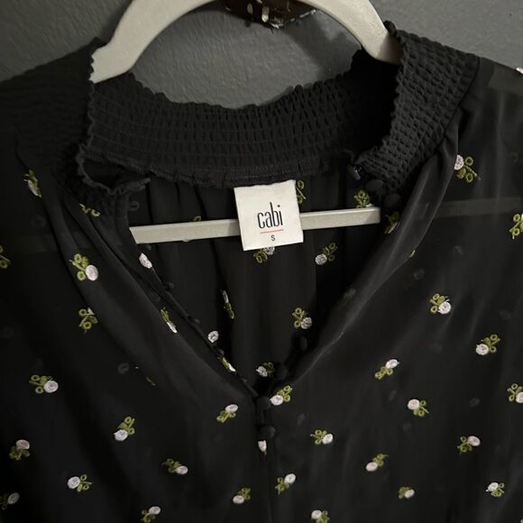 CAbi Sheer Black Floral Embroidered Blouse Top Style 5338 Women’s Size Small S - Picture 10 of 14